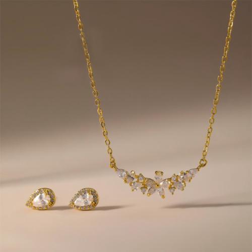 metal Conjunto de joya, Pendiente de stud & collar, Gota, chapado, 2 piezas & para mujer & con diamantes de imitación, más colores para la opción, Vendido por Set