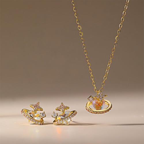 metal Conjunto de joya, Pendiente de stud & collar, chapado, 2 piezas & para mujer & con diamantes de imitación, más colores para la opción, Vendido por Set