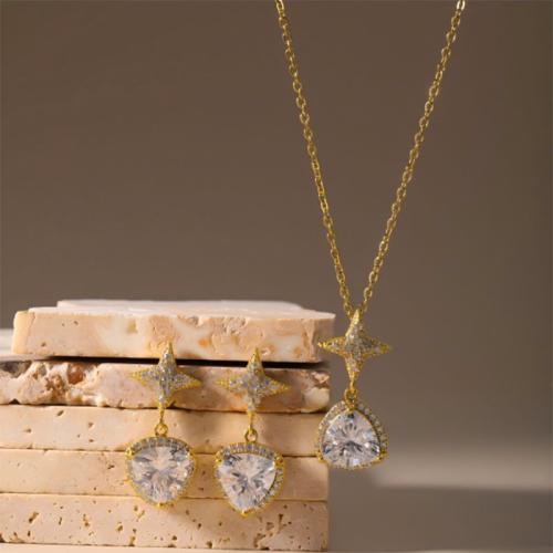 metal Conjunto de joya, Pendiente de stud & collar, chapado, 2 piezas & para mujer & con diamantes de imitación, más colores para la opción, Vendido por Set