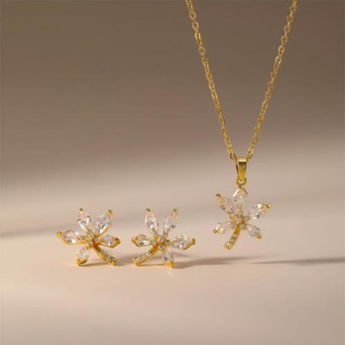 metal Conjunto de joya, Pendiente de stud & collar, Hoja del arce, chapado, 2 piezas & para mujer & con diamantes de imitación, más colores para la opción, Vendido por Set