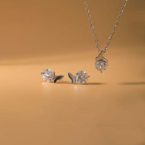 metal Conjunto de joya, Pendiente de stud & collar, chapado, 2 piezas & para mujer & con diamantes de imitación, Vendido por Set