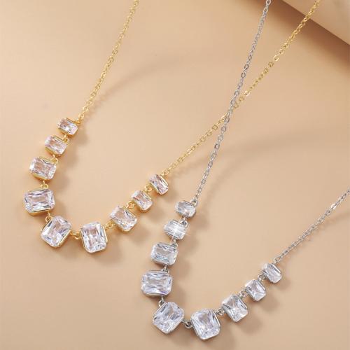 Медный сплав Ожерелье, с 1.6inch наполнитель цепи, Геометрический узор, Другое покрытие, инкрустированное микро кубического циркония & Женский, Много цветов для выбора, длина:Приблизительно 15.4 дюймовый, продается PC