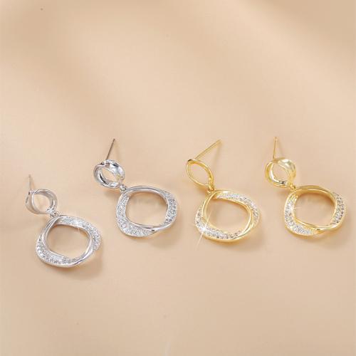 Messing Tropfen Ohrring, Kreisring, plattiert, Micro pave Zirkonia & für Frau, keine, 15x14mm, verkauft von Paar