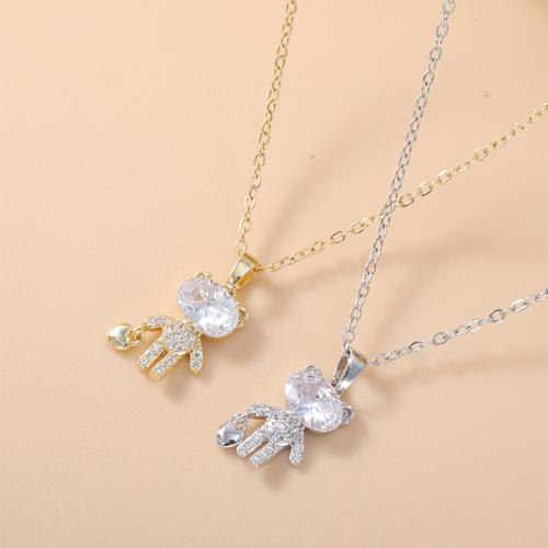 Латунь Ожерелье, Медведь, Другое покрытие, инкрустированное микро кубического циркония & Женский, Много цветов для выбора, длина:Приблизительно 15.4 дюймовый, продается PC