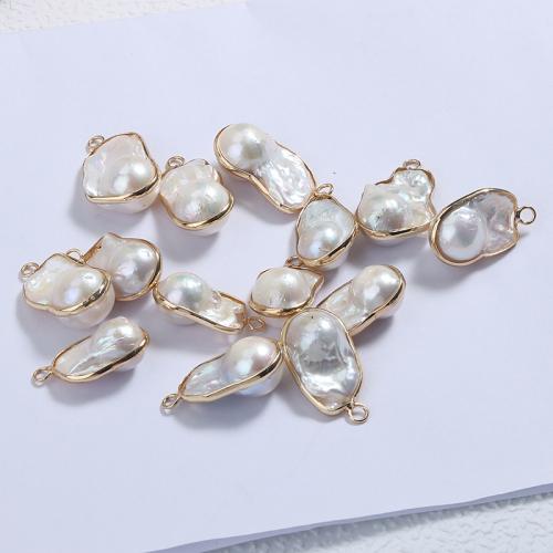 Cultured Freshwater Pearl Brass Pendant, with Brass, Baroque, plated, DIY, white, 13-15mm 