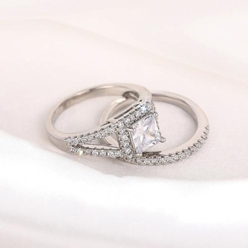 Цирконий Micro Pave Латунь палец кольцо, Другое покрытие, 2 шт. & разный размер для выбора & инкрустированное микро кубического циркония & Женский & отверстие, Много цветов для выбора, продается указан