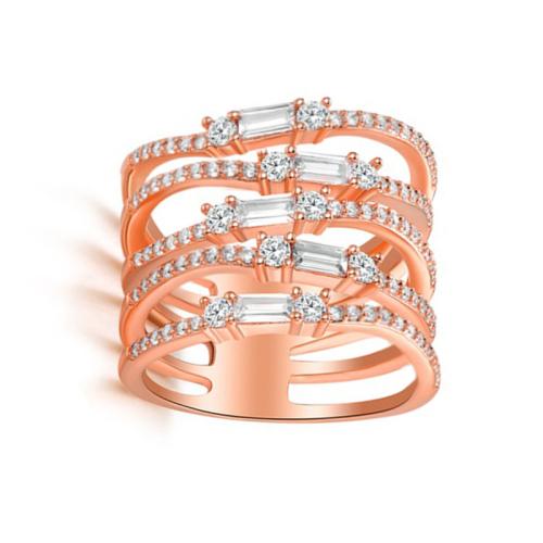 Цирконий Micro Pave Латунь палец кольцо, Другое покрытие, многослойный & разный размер для выбора & инкрустированное микро кубического циркония & Женский, под розовое золото, продается PC