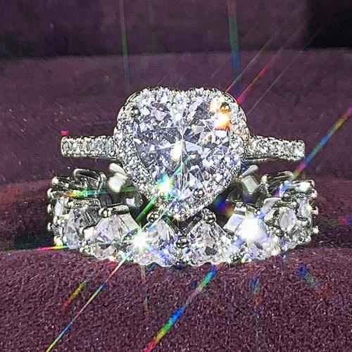 Цирконий Micro Pave Латунь палец кольцо, Другое покрытие, 2 шт. & разный размер для выбора & инкрустированное микро кубического циркония & Женский, продается указан