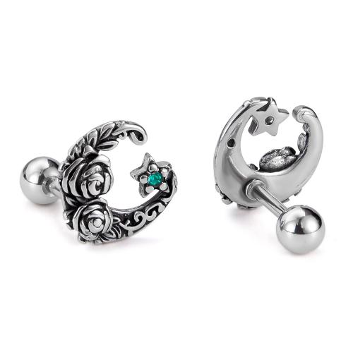 Arete de acero inoxidable con zirconia cúbica, acero inoxidable 304, Luna y estrella, chapado, Joyería & unisexo & micro arcilla de zirconia cúbica, color original, Vendido por Par[