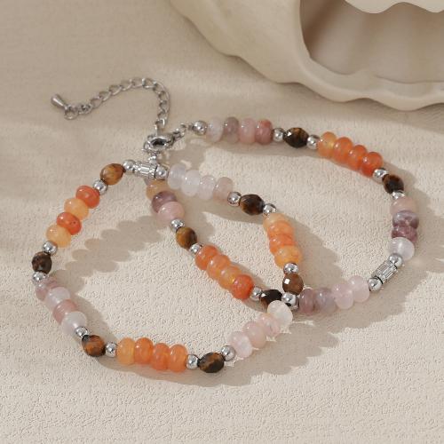 Bracelets en pierres précieuses, Acier inoxydable 304, avec Jade & Pierre naturelle & améthyste, Placage, bijoux de mode & styles différents pour le choix & pour femme, Vendu par PC