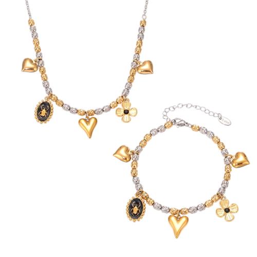 Conjuntos de joyería de acero inoxidable de esmalte, acero inoxidable 304, chapado, diferentes estilos para la opción & para mujer & con diamantes de imitación & 2-tono, Vendido por UD