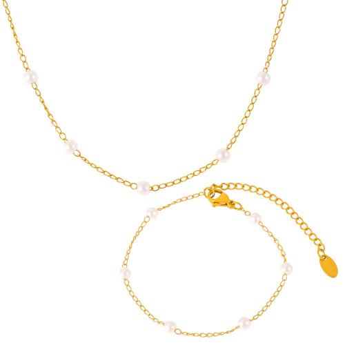 Ensemble de bijoux en acier de titane, Acier titane, avec perle de plastique, Placage, bijoux de mode & styles différents pour le choix & pour femme, plus de couleurs à choisir, Vendu par PC