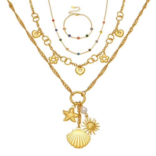 Cubic Zirconia Micro Pave Ensembles de bijoux en acier inoxydable, Acier inoxydable 304, Placage, styles différents pour le choix & pavé de micro zircon & pour femme, Vendu par PC