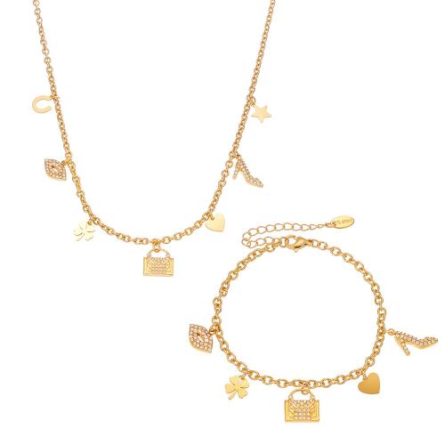 Cubic Zirconia Micro Pave Ensembles de bijoux en acier inoxydable, Acier inoxydable 304, Placage, styles différents pour le choix & pavé de micro zircon & pour femme, doré, Vendu par PC