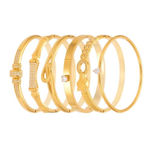 Stainless Steel Bangle, 304 Stainless Steel, plated & micro pave cubic zirconia & for woman 