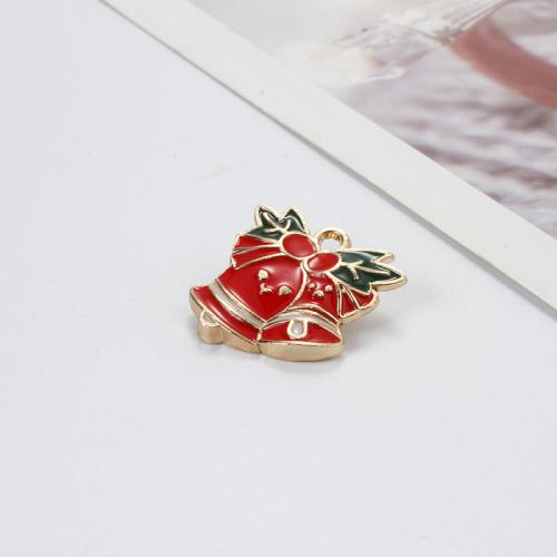Zinc Alloy Christmas Pendants, Christmas Bell, gold color plated, DIY & enamel, mixed colors Inner Approx 1.6mm 