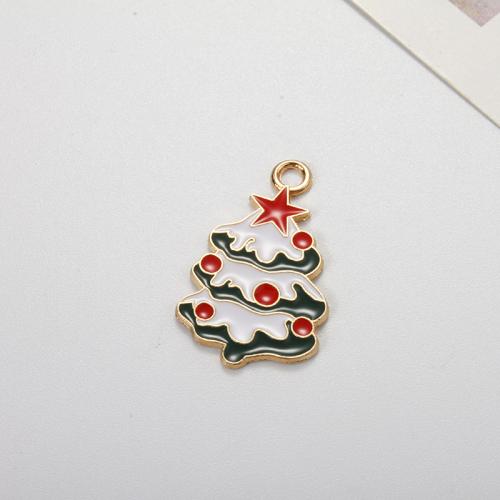 Zinc Alloy Christmas Pendants, Christmas Tree, gold color plated, DIY & enamel, mixed colors Inner Approx 2.26mm 