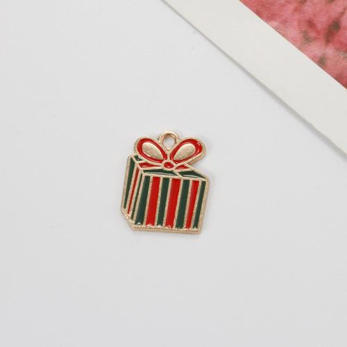 Zinc Alloy Christmas Pendants, gift shape, gold color plated, Christmas Design & DIY & enamel, mixed colors Inner Approx 1.6mm 