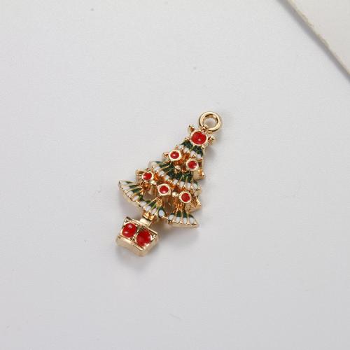 Zinc Alloy Christmas Pendants, Christmas Tree, gold color plated, DIY & enamel, mixed colors Inner Approx 1.3mm 