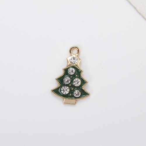 Zinc Alloy Christmas Pendants, Christmas Tree, gold color plated, DIY & enamel & with rhinestone, mixed colors Inner Approx 1.7mm 