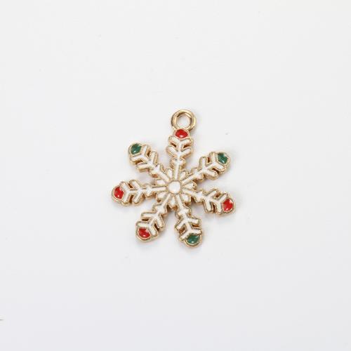 Zinc Alloy Christmas Pendants, Snowflake, gold color plated, Christmas Design & DIY & enamel, mixed colors Inner Approx 1.7mm 