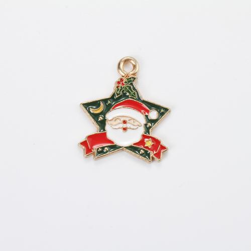 Zinc Alloy Christmas Pendants, Santa Claus, gold color plated, DIY & enamel, mixed colors 