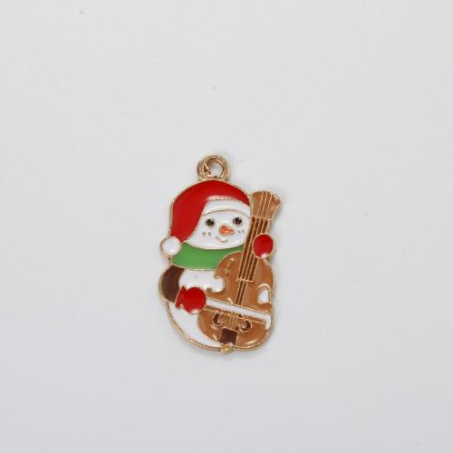 Zinc Alloy Christmas Pendants, Snowman, gold color plated, Christmas Design & DIY & enamel, mixed colors 