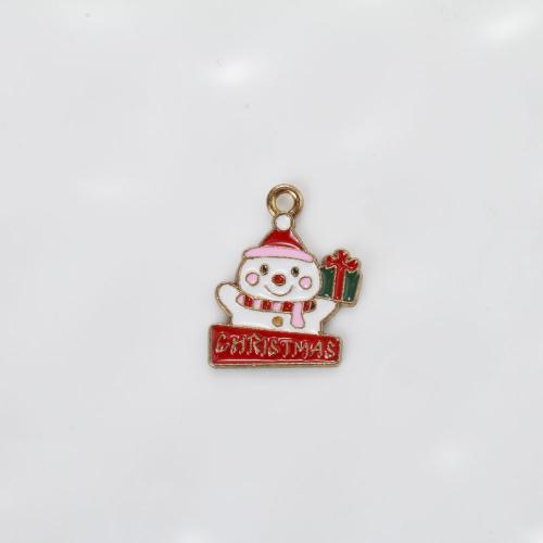 Zinc Alloy Christmas Pendants, Snowman, gold color plated, Christmas Design & DIY & enamel, mixed colors 