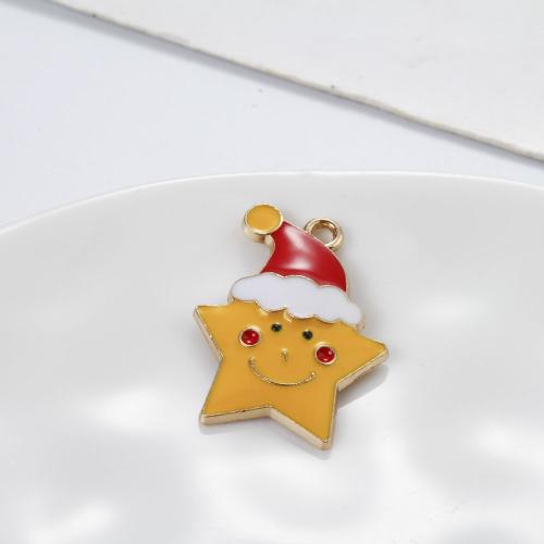 Zinc Alloy Christmas Pendants, Star, gold color plated, Christmas Design & DIY & enamel, mixed colors 
