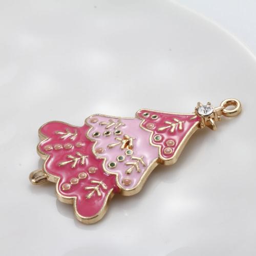 Zinc Alloy Christmas Pendants, Christmas Tree, gold color plated, DIY & enamel & with rhinestone, mixed colors 