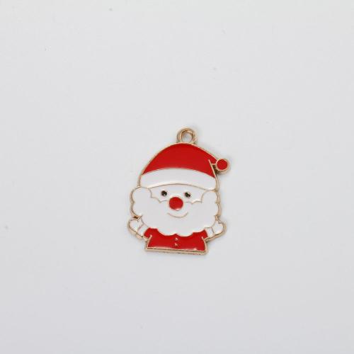 Zinc Alloy Christmas Pendants, Santa Claus, gold color plated, DIY & enamel, mixed colors 