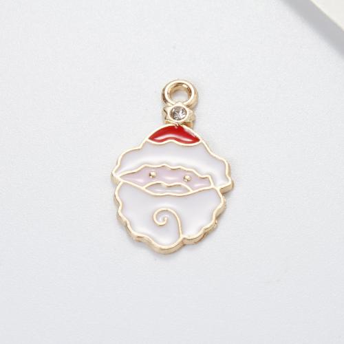 Zinc Alloy Christmas Pendants, Santa Claus, gold color plated, DIY & enamel & with rhinestone, mixed colors 