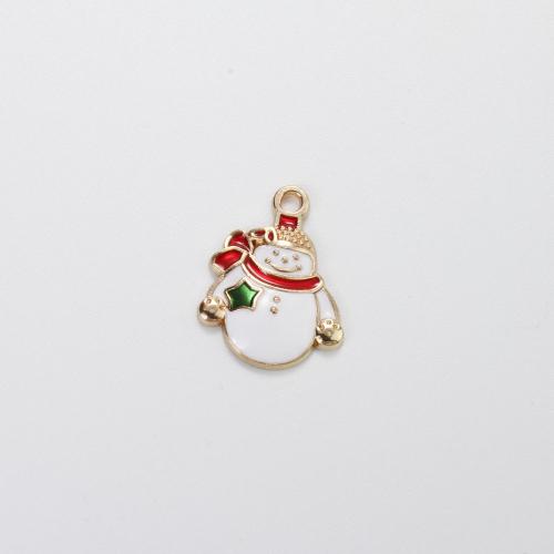 Zinc Alloy Christmas Pendants, Snowman, gold color plated, Christmas Design & DIY & enamel, mixed colors 