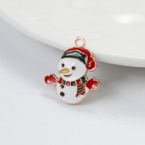 Zinc Alloy Christmas Pendants, Snowman, gold color plated, Christmas Design & DIY & enamel, mixed colors 