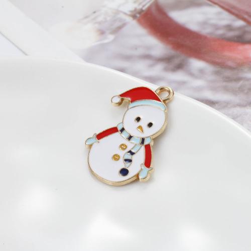 Zinc Alloy Christmas Pendants, Snowman, gold color plated, Christmas Design & DIY & enamel, mixed colors 