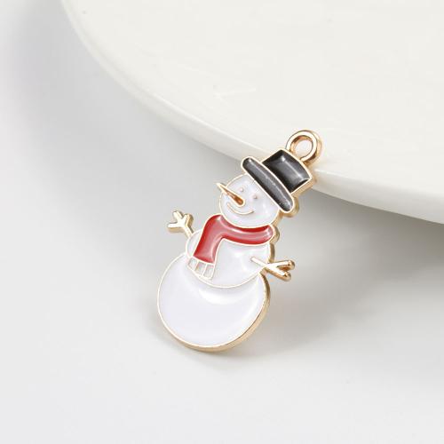 Zinc Alloy Christmas Pendants, Snowman, gold color plated, Christmas Design & DIY & enamel, mixed colors 
