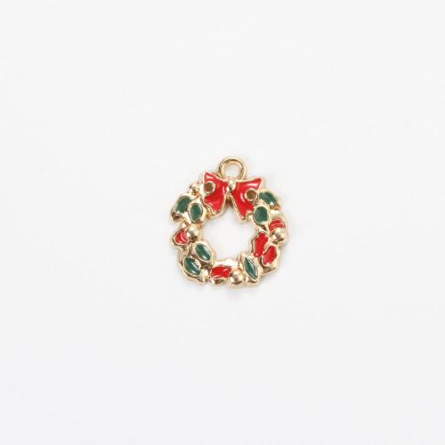 Zinc Alloy Christmas Pendants, Christmas Wreath, gold color plated, DIY & enamel, mixed colors 
