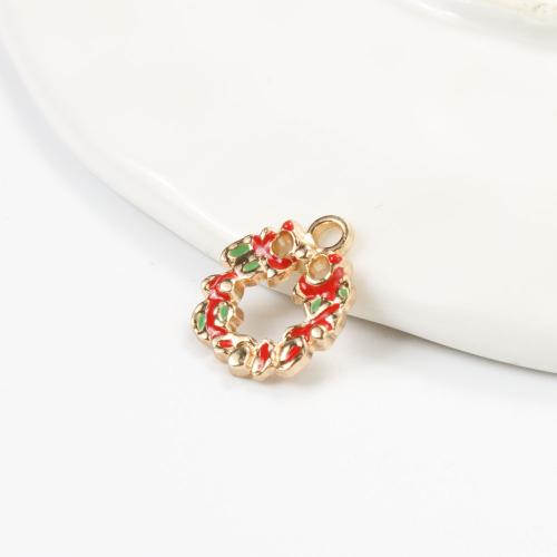 Zinc Alloy Christmas Pendants, Christmas Wreath, gold color plated, DIY & enamel, mixed colors 