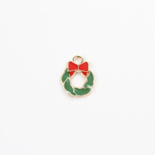 Zinc Alloy Christmas Pendants, Christmas Wreath, gold color plated, DIY & enamel, mixed colors 