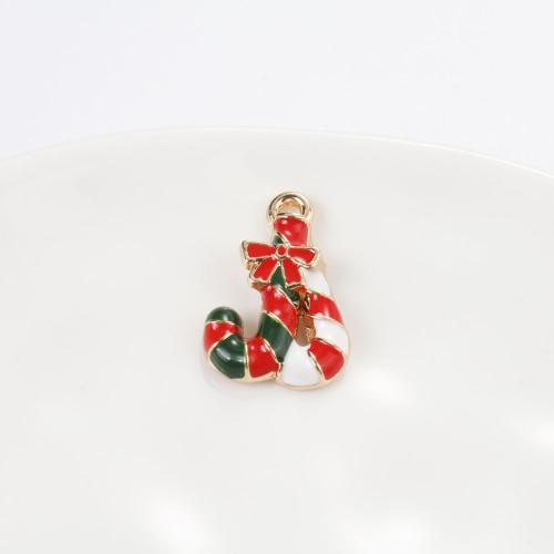 Zinc Alloy Christmas Pendants, Christmas Candy Cane, gold color plated, DIY & enamel, mixed colors 