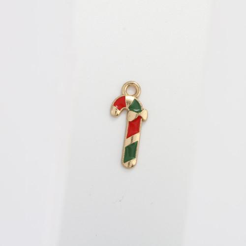 Zinc Alloy Christmas Pendants, Christmas Candy Cane, gold color plated, DIY & enamel, mixed colors 