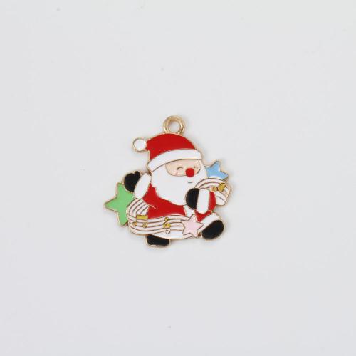 Zinc Alloy Christmas Pendants, Santa Claus, gold color plated, DIY & enamel, mixed colors 