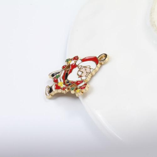 Zinc Alloy Christmas Pendants, Santa Claus, gold color plated, DIY & enamel, mixed colors 