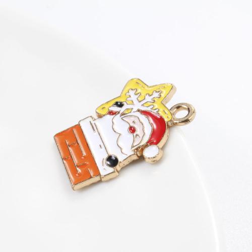 Zinc Alloy Christmas Pendants, Santa Claus, gold color plated, DIY & enamel, mixed colors 