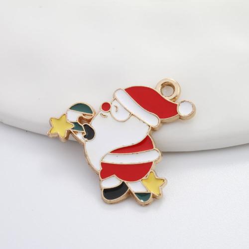 Zinc Alloy Christmas Pendants, Santa Claus, gold color plated, DIY & enamel, mixed colors 