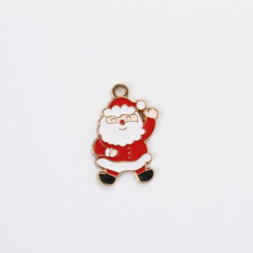 Zinc Alloy Christmas Pendants, Santa Claus, gold color plated, DIY & enamel, mixed colors 