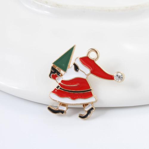 Zinc Alloy Christmas Pendants, Santa Claus, gold color plated, DIY & enamel & with rhinestone, mixed colors 