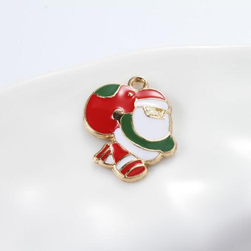 Zinc Alloy Christmas Pendants, Santa Claus, gold color plated, DIY & enamel, mixed colors 