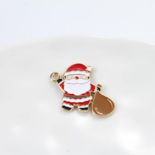 Zinc Alloy Christmas Pendants, Santa Claus, gold color plated, DIY & enamel, mixed colors 