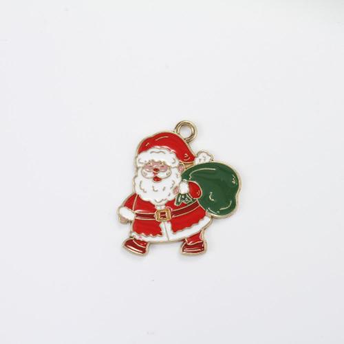 Zinc Alloy Christmas Pendants, Santa Claus, gold color plated, DIY & enamel, mixed colors 